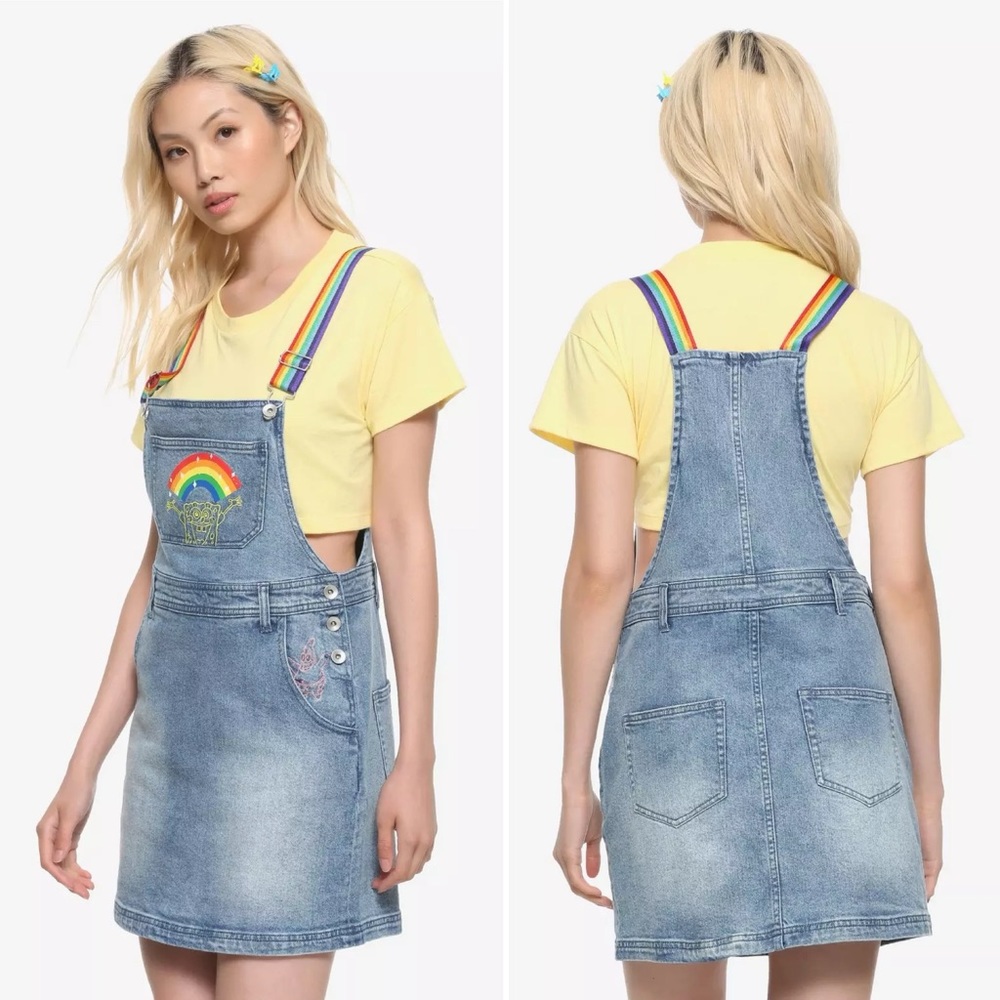 Hot Topic Pride Sponge Bob Square Pants Imagination Denim Skirtall Skirt NEW